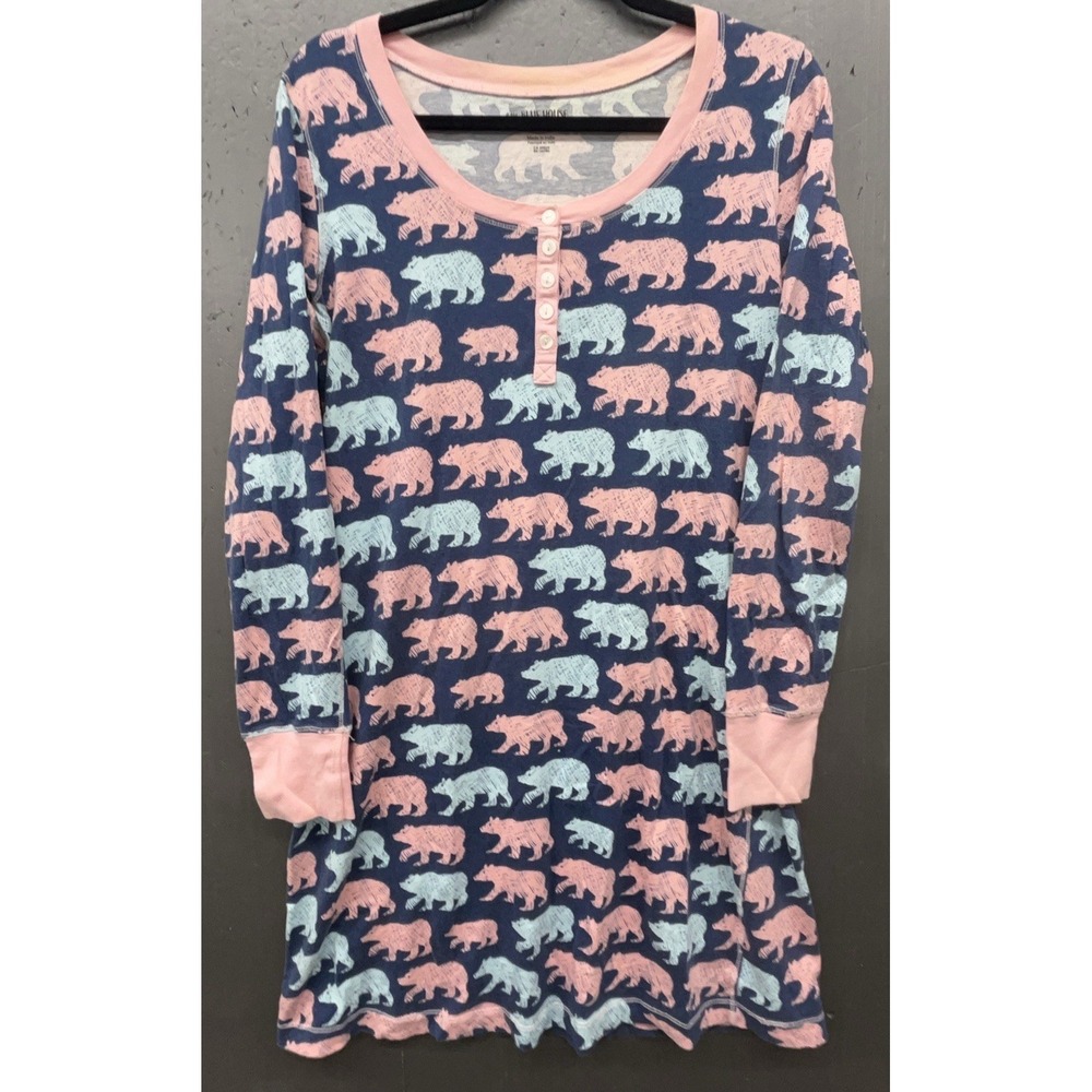 Little Blue House Sleep Shirt M Blue Pink Bears Long Sleeve Pajama Nightgown